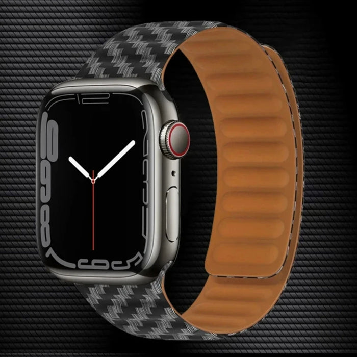 Carbon Fiber Pattern Leather Link Magnetic Loop Apple Watch Band On Sale