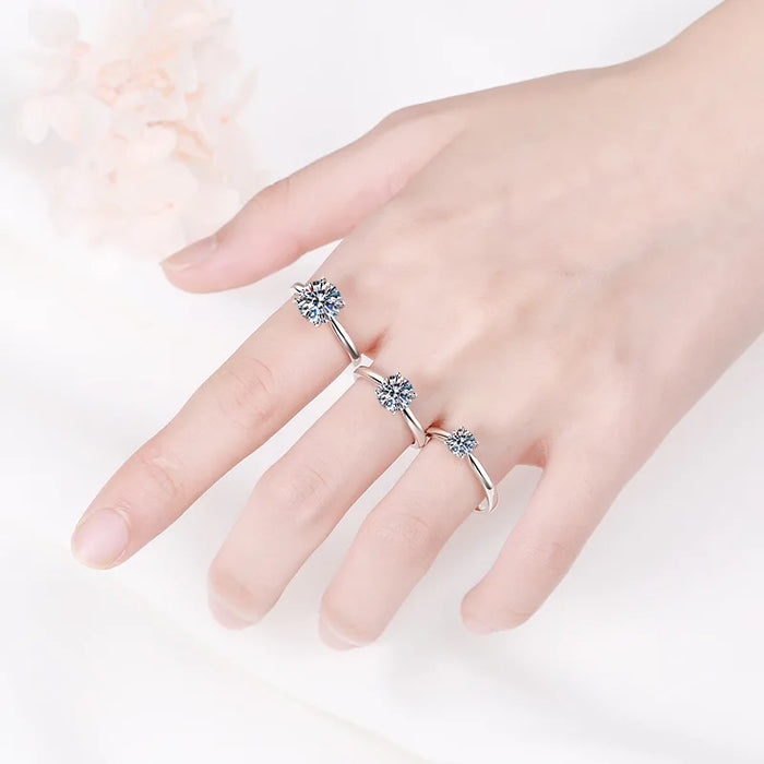 925 Sterling Silver 18K White Gold Plated Moissanite Diamond Rings On Sale