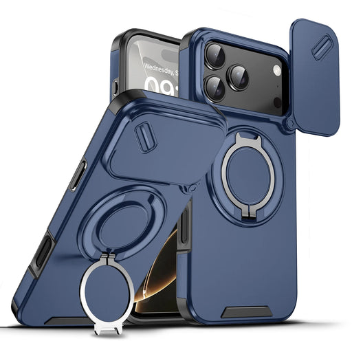 iPhone Magnetic Ring Stand Armor Case With Camera Protection Slide Cover For iPhone 17, 16, 15, 14, 13 Series On Sale