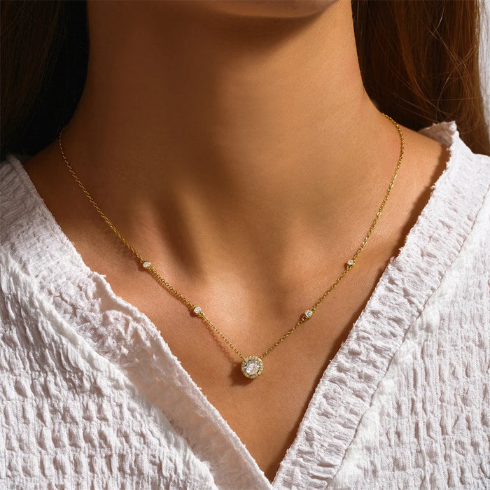 925 Sterling Silver Crystal Pendant Chain Choker Necklace On Sale