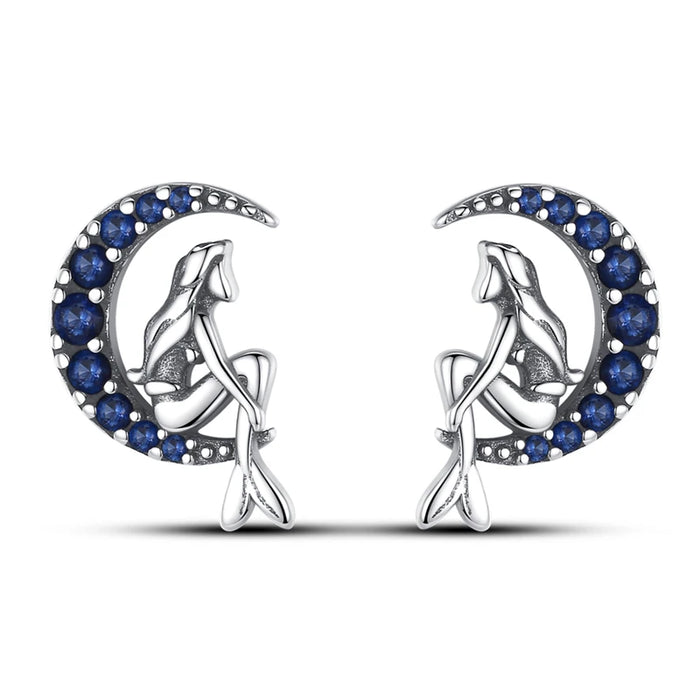 Elegant Mermaid Ocean-Inspired 925 Sterling Silver Stud Earrings On Sale