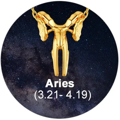 12 Horoscope Aries Zodiac 18K Gold Plated 3D Charm Pendant Necklaces On Sale