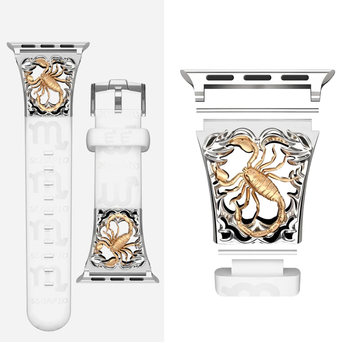 Scorpio White - 12 Constellations Silicone Sport Watch Band With Stainless Steel Zodiac Symbol Detail Compatible with Apple Watch Series 1–11, SE, Ultra, and Ultra 2 On Sale