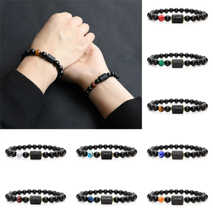 Black Obsidian Zodiac Constellation Charm Black Onyx Natural Stone Bead Bracelet For Women And Men On Sale