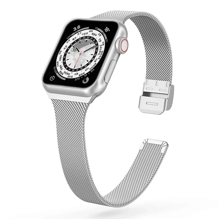 Silver Slim Milanese Strap For Apple Watch Series 8, 7, SE, 6, 5, 4, 3 On Sale