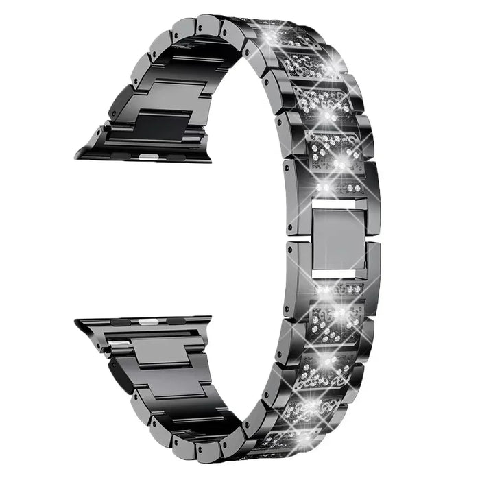 Black Stainless Steel Rhinestone Watch Band Adjustable Folding Clasp For Apple Watch Series On Sale
