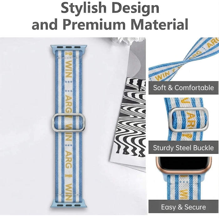 Argentina flag soccer series nylon stretch adjustable watch band compatible with Apple Watch 38mm-49mm On Sale