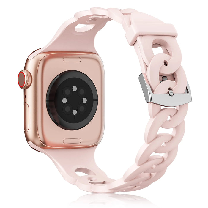 Pink Sand O-Ring Silicone Chain Link Bracelets For Apple Watch Band 38mm, 40mm, 41mm, 42mm, 44mm, 45mm, 46mm, 49mm On Sale