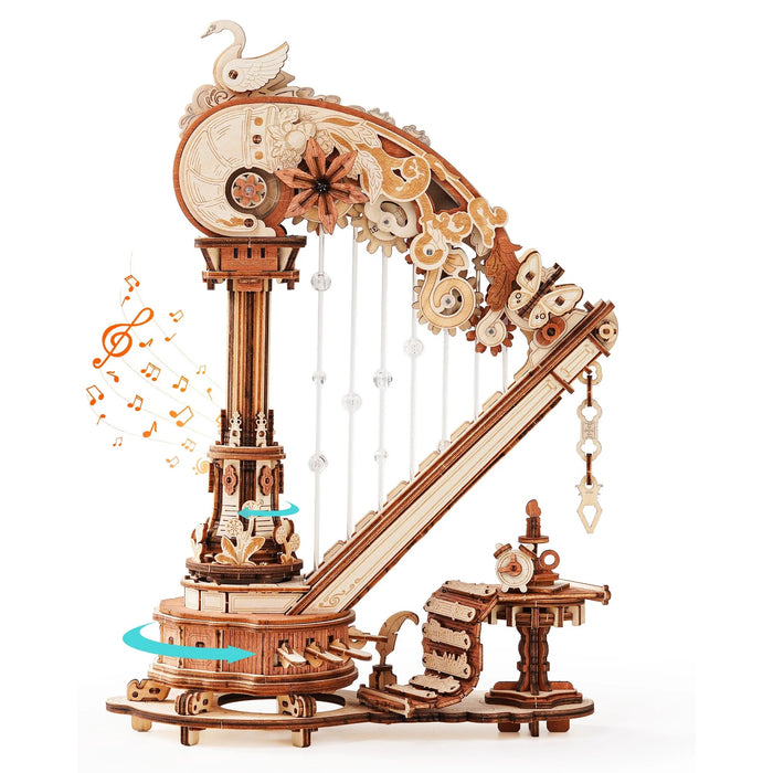 350 Piece DIY Mechanical Harp Music Box 3D Wooden Puzzle Model Kit with Ave Maria Melody On Sale