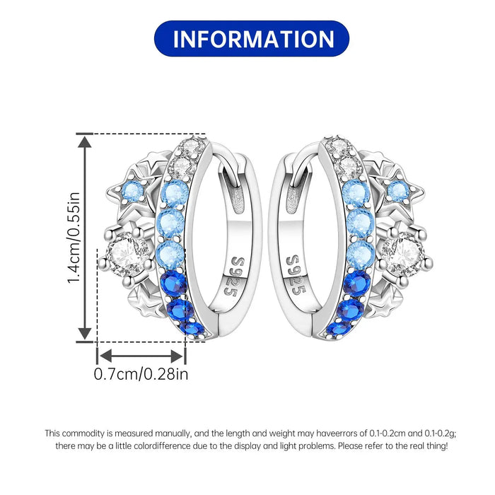 925 Sterling Silver Dreamy Celestial Elegance Blue Star & Moon Hoop Earrings On Sale 
