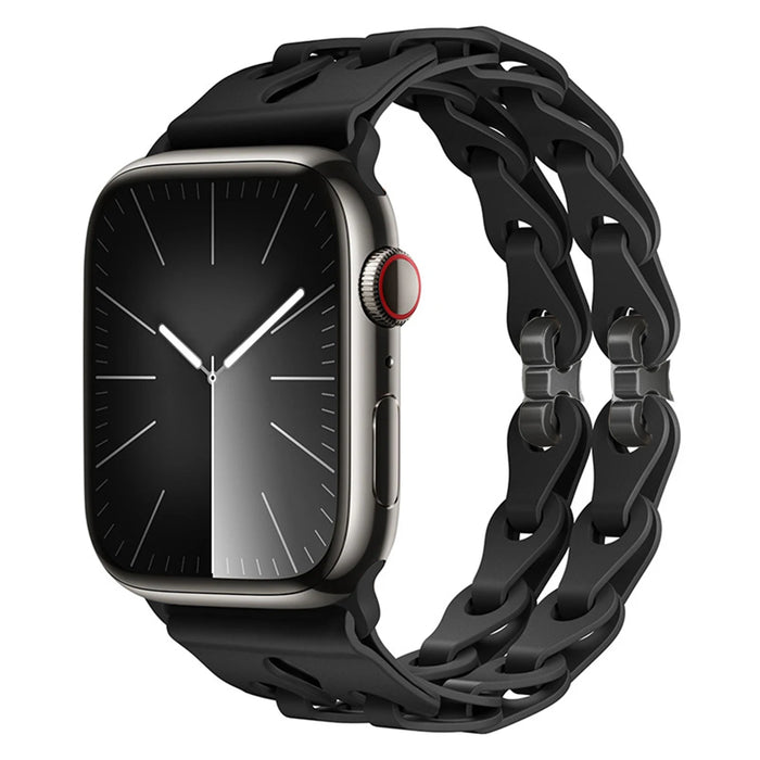 Black Bike Chain Link Silicone Watch Band for Apple Watch Compatible Models 38mm - 49mm On Sale