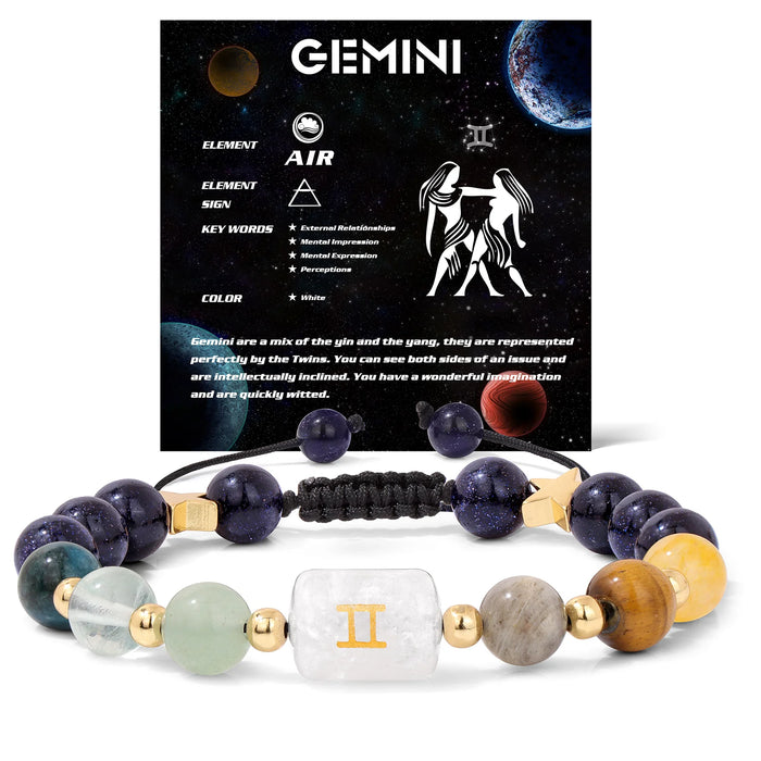 12 Constellation Zodiac Gemini Signs Natural Stone Quartz Beads Braided Bracelets For Women And Men On Sale
