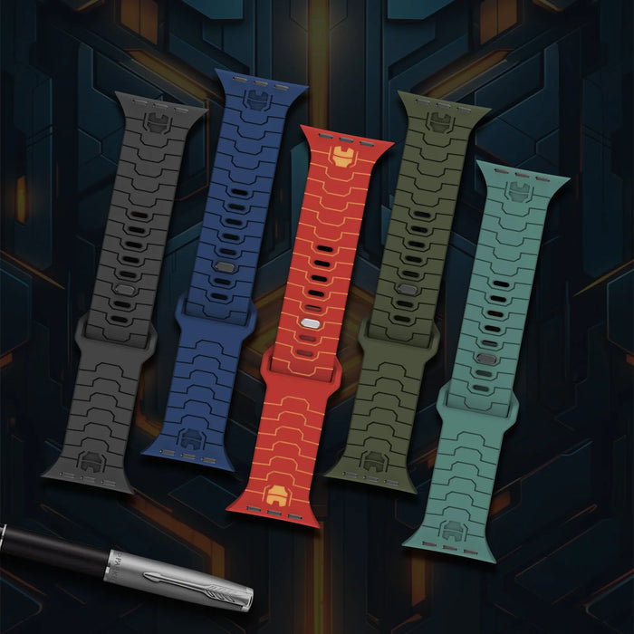 Iron Man Inspired Silicone Sport Straps For Apple Watch Series 49mm, 46mm, 45mm, 44mm, 42mm, 41mm, 40mm, 38mm On Sale