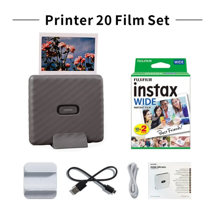 Fujifilm Instax Link WIDE Bluetooth Instant Photo Printer For Instax Mini Film – Portable Smartphone Printer (Gray) With 20 Sheets Instax WIDE Films On Sale
