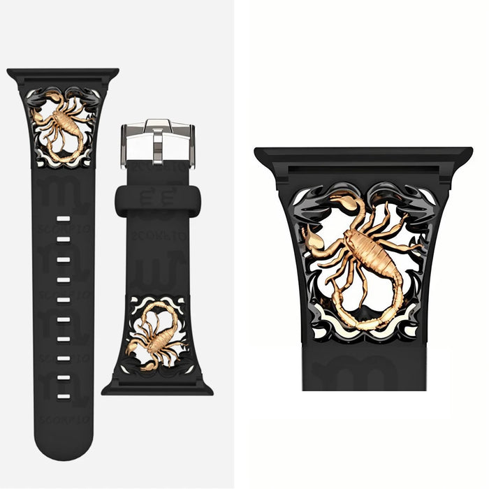 Scorpio Black - 12 Constellations Silicone Sport Watch Band With Stainless Steel Zodiac Symbol Detail Compatible with Apple Watch Series 1–11, SE, Ultra, and Ultra 2 On Sale