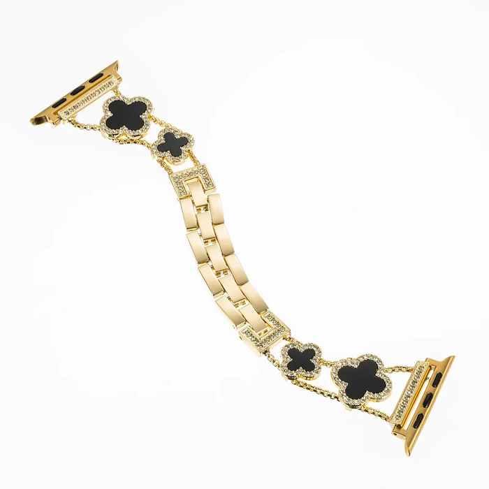 Gold Black Cloverleaf Diamond Women Stainless Steel Apple Watch Bracelet For Ultra, 49mm, 46mm, 45mm, 44mm, 42mm, 41mm, 40mm, 38mm On Sale