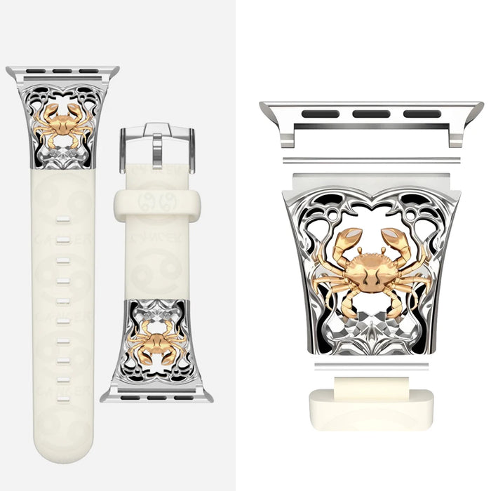 Cancer Beige - 12 Constellations Silicone Sport Watch Band With Stainless Steel Zodiac Symbol Detail Compatible with Apple Watch Series 1–11, SE, Ultra, and Ultra 2 On Sale