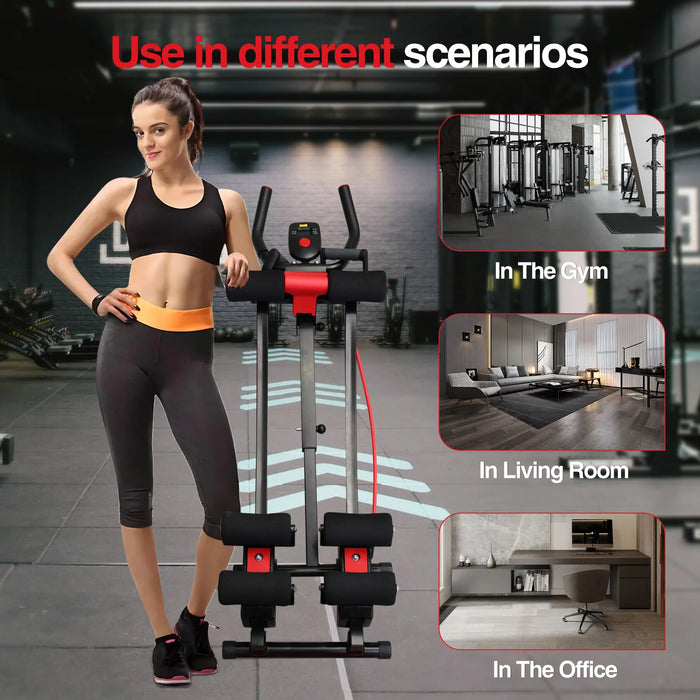 Height Adjustable Foldable Ab Exercise Machine with LCD Monitor, Dual Track Core Trainer for Home Gym On Sale