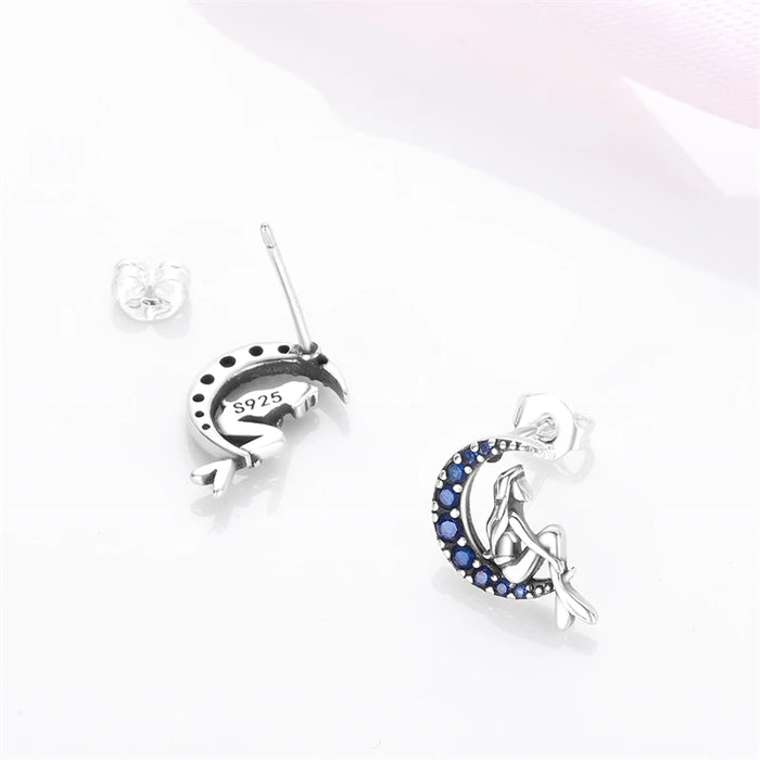 Elegant Mermaid Ocean-Inspired 925 Sterling Silver Stud Earrings On Sale