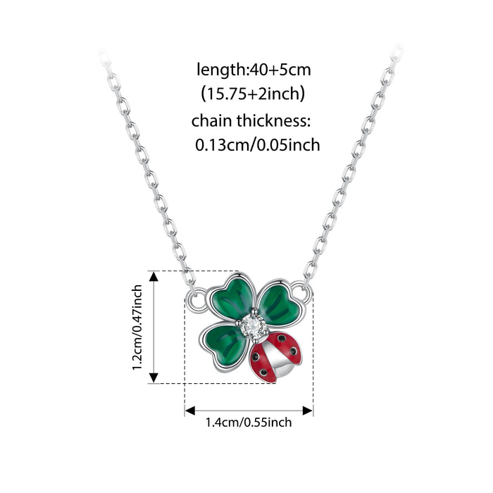 925 Sterling Silver Green Lucky Cloverleaf And Ladybug Necklace Jewelry On Sale
