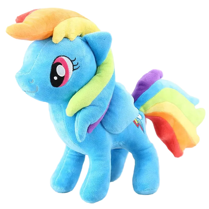 Adorable Rainbow Hair Blue Little Pony Plush Doll Anime Style Fantasy Character Plush Toy 28-33cm On Sale