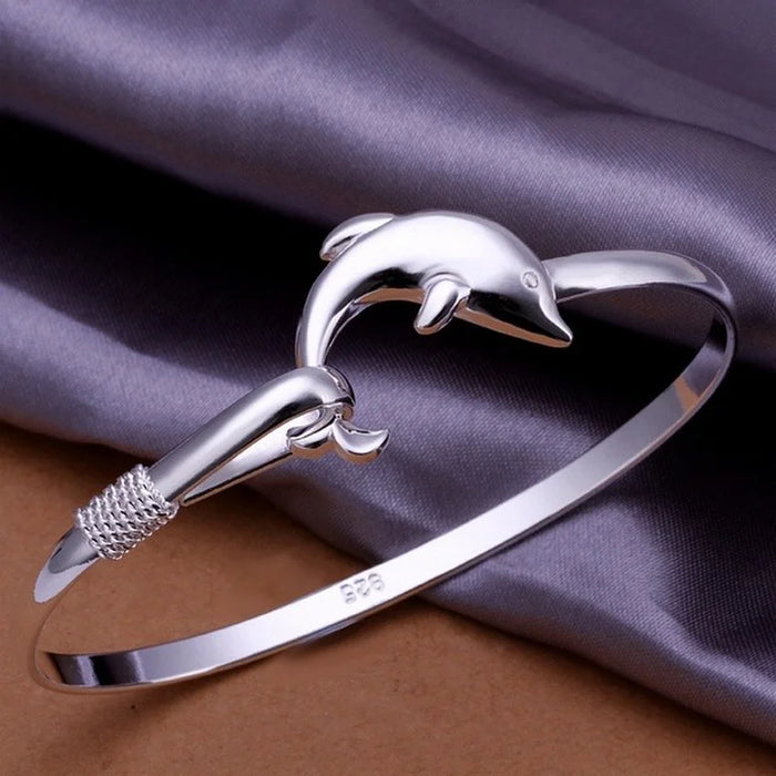 925 Sterling Silver Dolphin Bracelet Bangle for Women On Sale