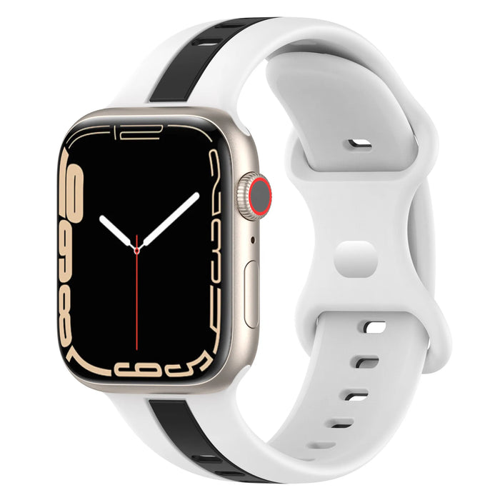 White Black Two Color Stripe Designs Silicone Apple Watch Band 38mm, 40mm, 41mm, 42mm, 44mm, 45mm, 46mm, 49mm On Sale