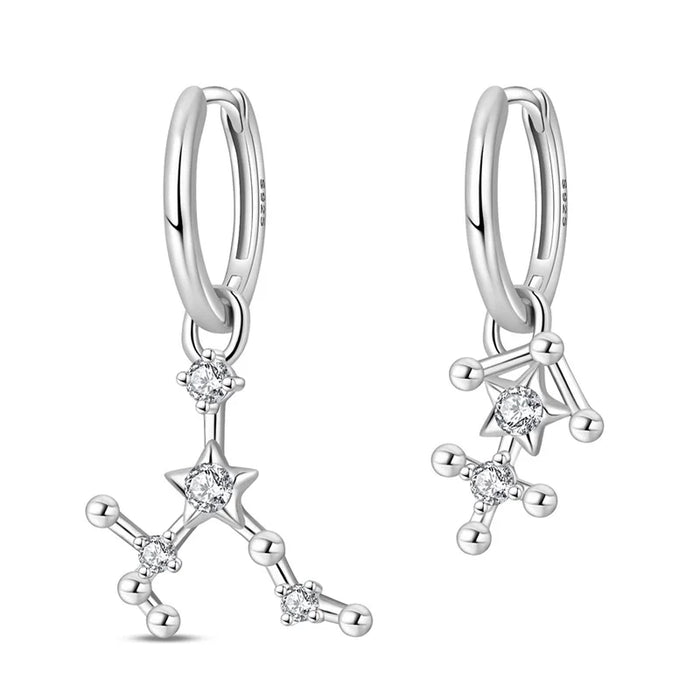 12 Constellation 925 Sterling Silver Sagittarius Hoop Earrings Timeless Zodiac Elegance On Sale