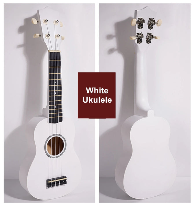 White 21 Inch Soprano Ukulele with Gig Bag, Tuner And Capo Beginner Acoustic Ukulele Set On Sale