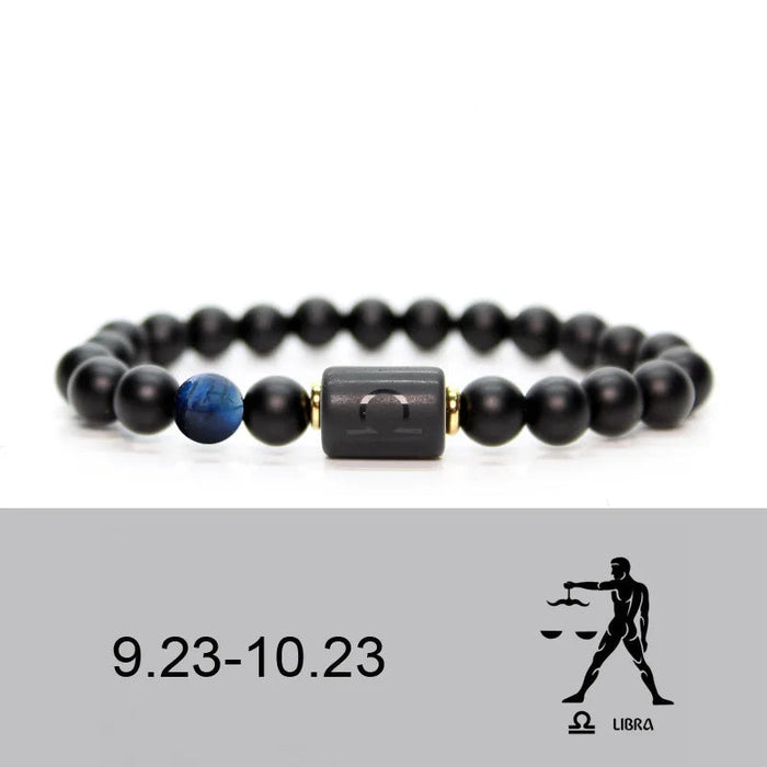 Libra Black Obsidian Zodiac Constellation Charm Black Onyx Natural Stone Bead Bracelet For Women And Men On Sale