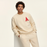 Beige Unisex Embroidered Letter A Sweatshirt Casual Round Neck Cotton Blend Pullover Top On Sale