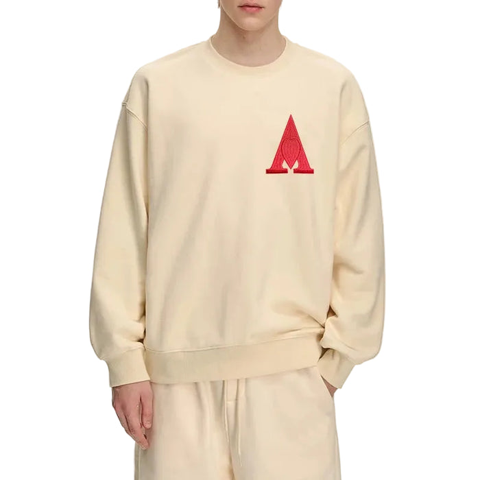 Unisex Embroidered Letter A Sweatshirt Casual Round Neck Cotton Blend Pullover Top On Sale