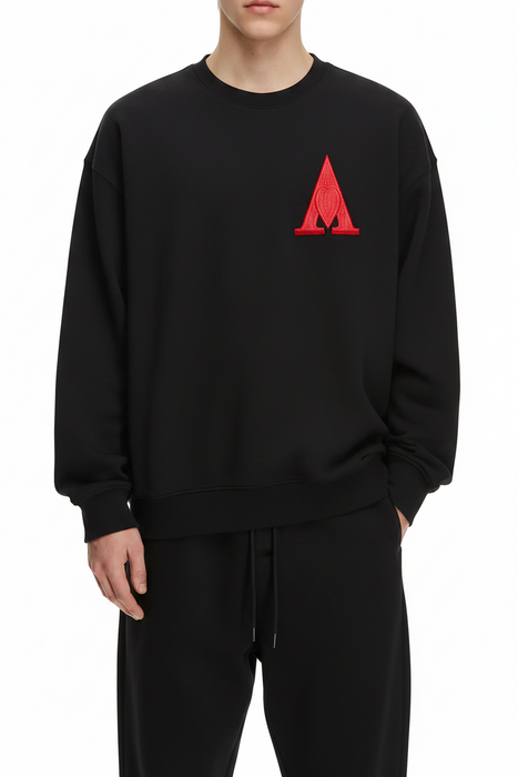 Black Unisex Embroidered Letter A Sweatshirt Casual Round Neck Cotton Blend Pullover Top On Sale