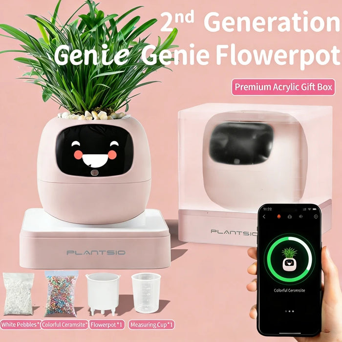 New Pink Smart Indoor Plant Pot with Wi-Fi App Monitoring, LCD Expression Display & USB-C Rechargeable Planter On Sale