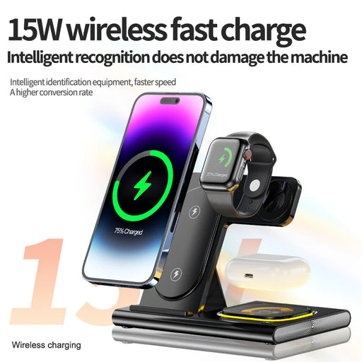 3-in-1 wireless charging stand for compatible smartphone, smartwatch and earbuds on sale