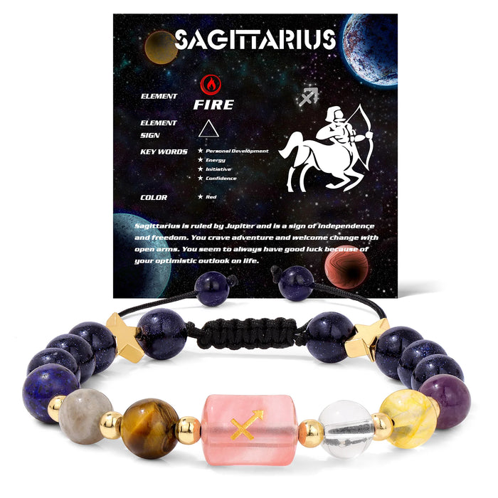 12 Constellation Zodiac Sagittarius Signs Natural Stone Quartz Beads Braided Bracelets For Women And Men On Sale