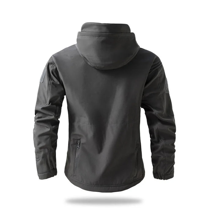 Black Men’s Waterproof Softshell Jacket with Fleece Lining – Hooded Outdoor Coat On Sale