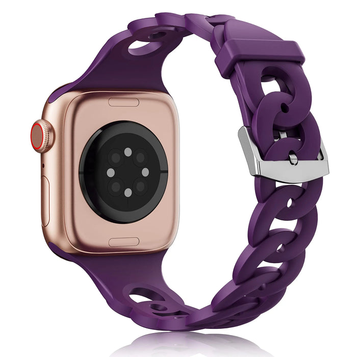Purple O-Ring Silicone Chain Link Bracelets For Apple Watch Band 38mm, 40mm, 41mm, 42mm, 44mm, 45mm, 46mm, 49mm On Sale