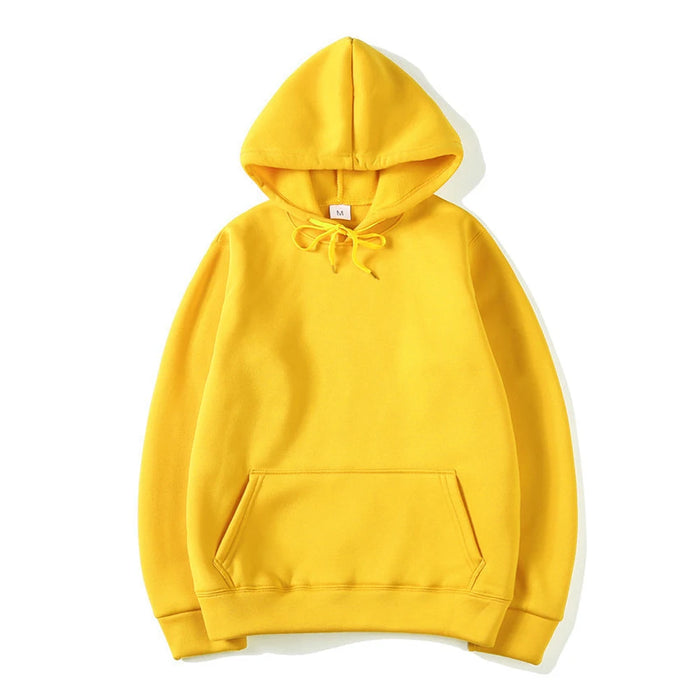 Super Comfy Yellow Solid Color Pullover Hoodie Unisex Casual Streetwear Sweatshirt On Sale