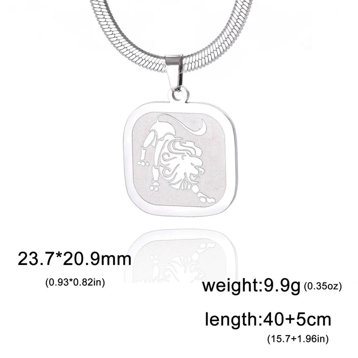 12 Constellation Leo Zodiac Square Medallion Pendant Snake Chain Necklaces On Sale