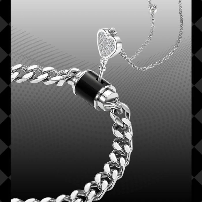 Silver Stainless Steel Heart Key Pendant Couple Bracelet Necklace Jewelry Set On Sale