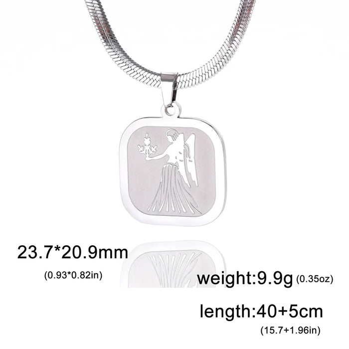 12 Constellation Virgo Zodiac Square Medallion Pendant Snake Chain Necklaces On Sale