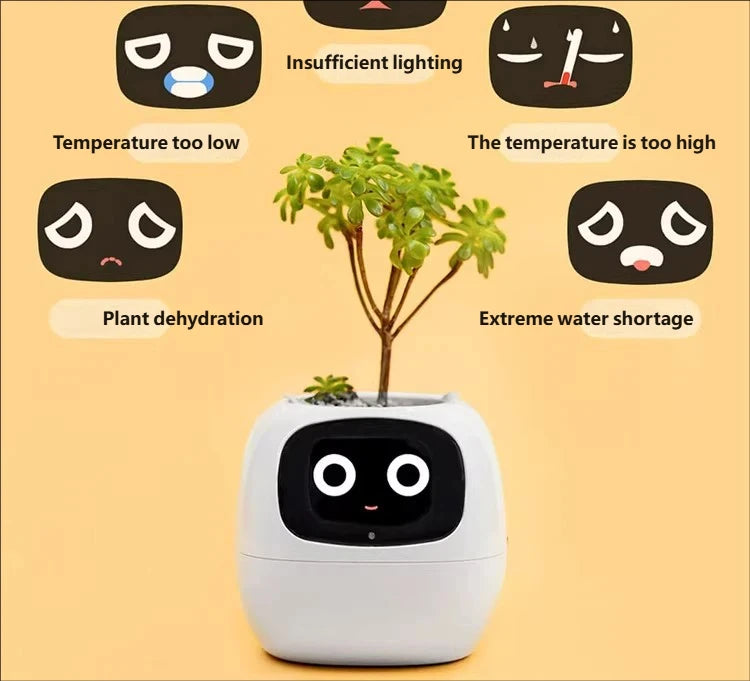 Smart Indoor Plant Pot with Wi-Fi App Monitoring, LCD Expression Display & USB-C Rechargeable Planter On Sale