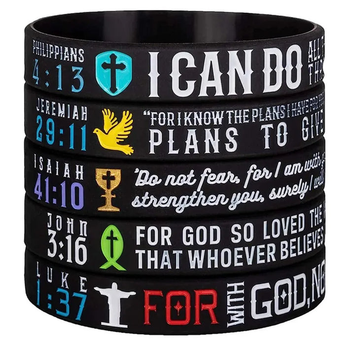 5pcs Power of Faith Motivational Wristband Silicone Bracelets On Sale