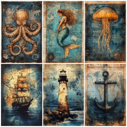 Vintage Marine Life Canvas Print Nautical Treasure Map Wall Decor Ocean Theme Poster On Sale