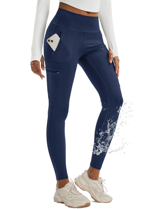 Navy Blue High-Waisted Women’s Hiking Leggings with Side Zipper Pockets On Sale