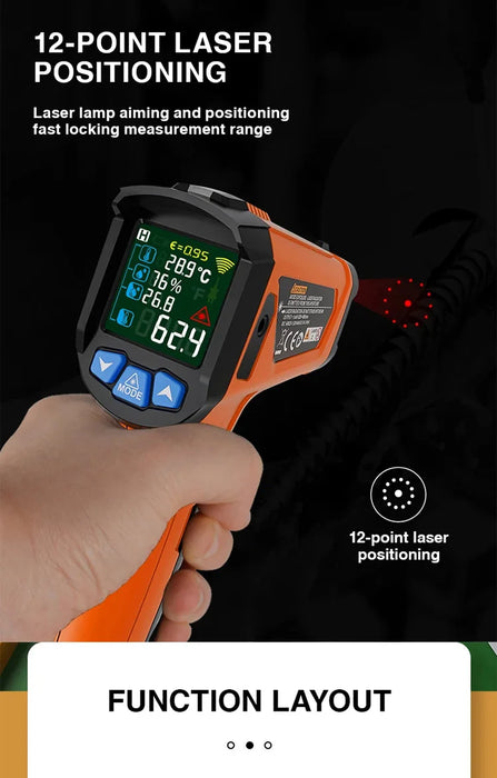 Handheld Non Contact Digital Infrared Thermometer Laser Point Temperature Reader With Humidity and Dew Point Display On Sale