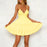 Yellow Spaghetti Strap Backless Lace Bowtie Dresses On Sale