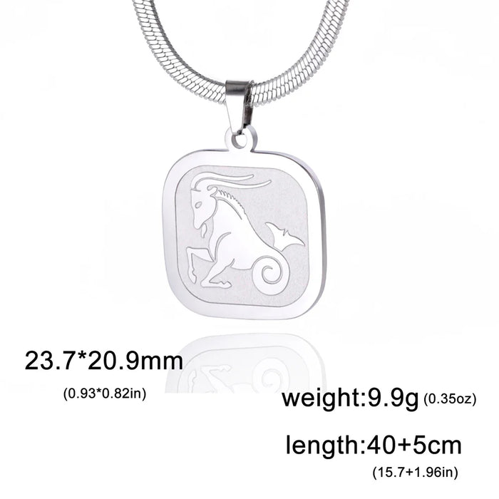 12 Constellation Capriornus Zodiac Square Medallion Pendant Snake Chain Necklaces On Sale
