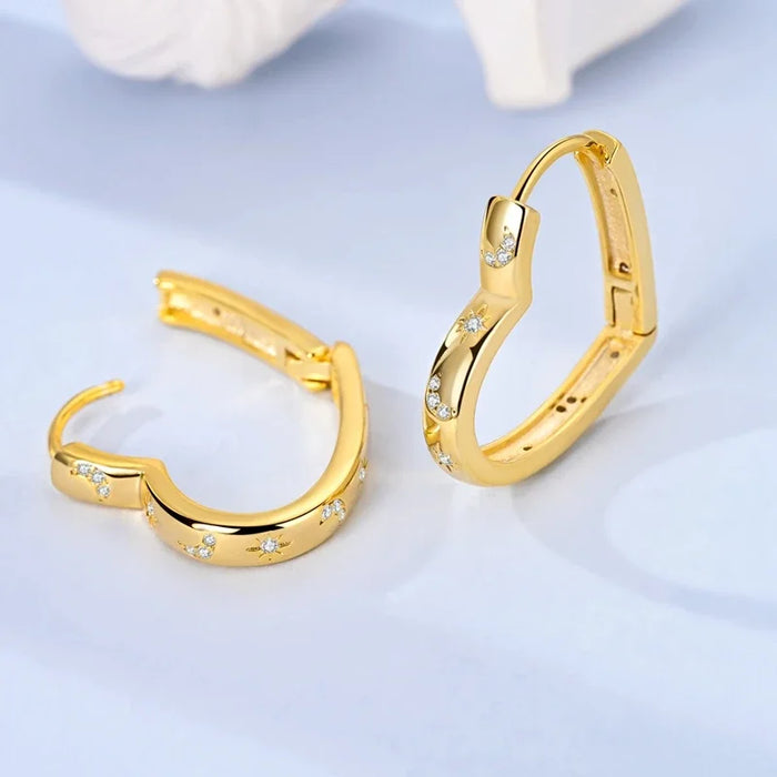 925 Sterling Silver Star Moon Round Huggie Hoop Earrings With Zircon Accents On Sale